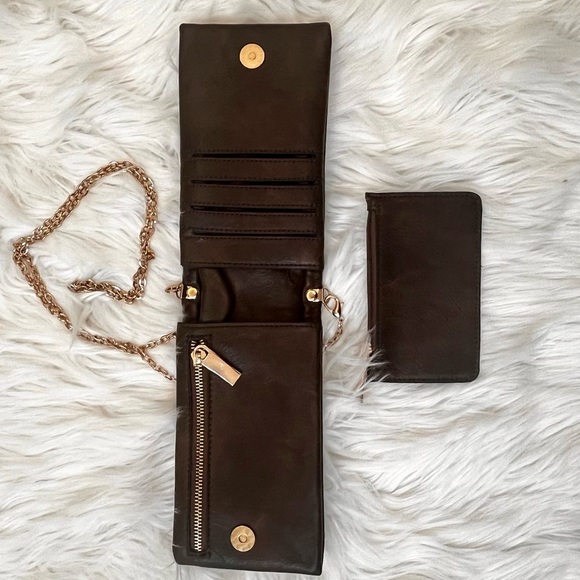 Brown Crossbody Wallet and Gold Link Chain with Matching Coin Purse NWOT - Picture 2 of 8